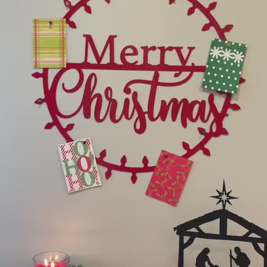Magnetic Christmas Card Wreath, Farmhouse Christmas Card Holder, Magnetic Metal Wall Decor, Seasonal Greetings, Merry Mail, Xmas Card