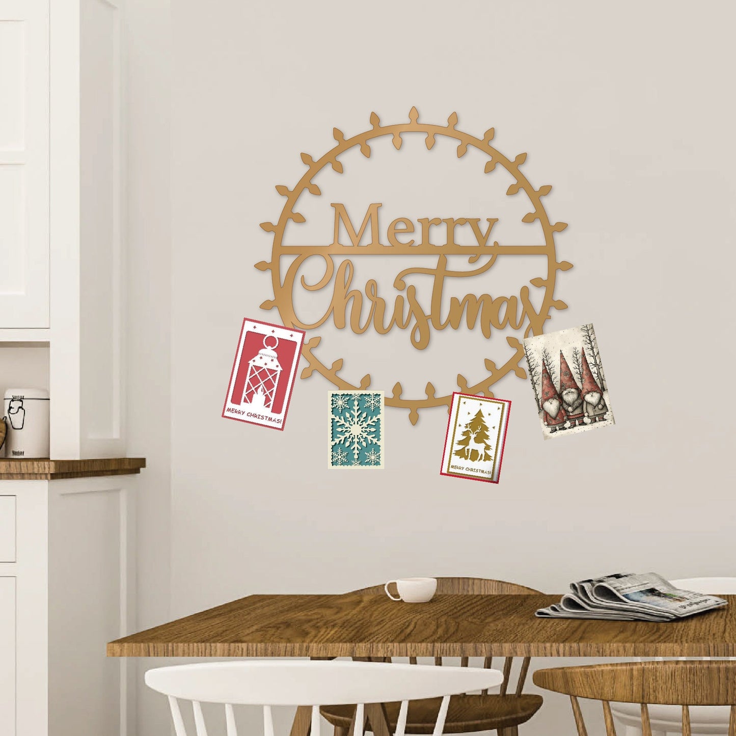 Magnetic Christmas Card Wreath, Farmhouse Christmas Card Holder, Magnetic Metal Wall Decor, Seasonal Greetings, Merry Mail, Xmas Card